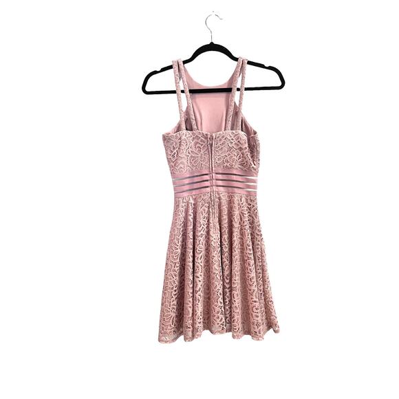 City Studio DRESS Womens 1 Blush Pink Lace Zip Halter Mini Fit Flare Mob Wife - Picture 8 of 10